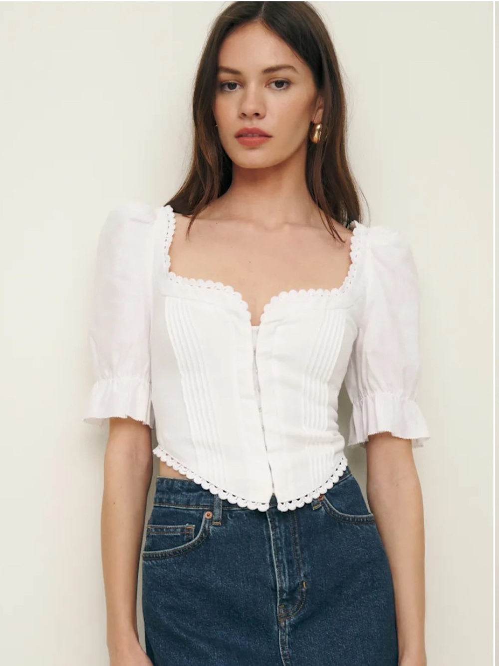Reformation Simmie Linen Top Ivory - Size 12